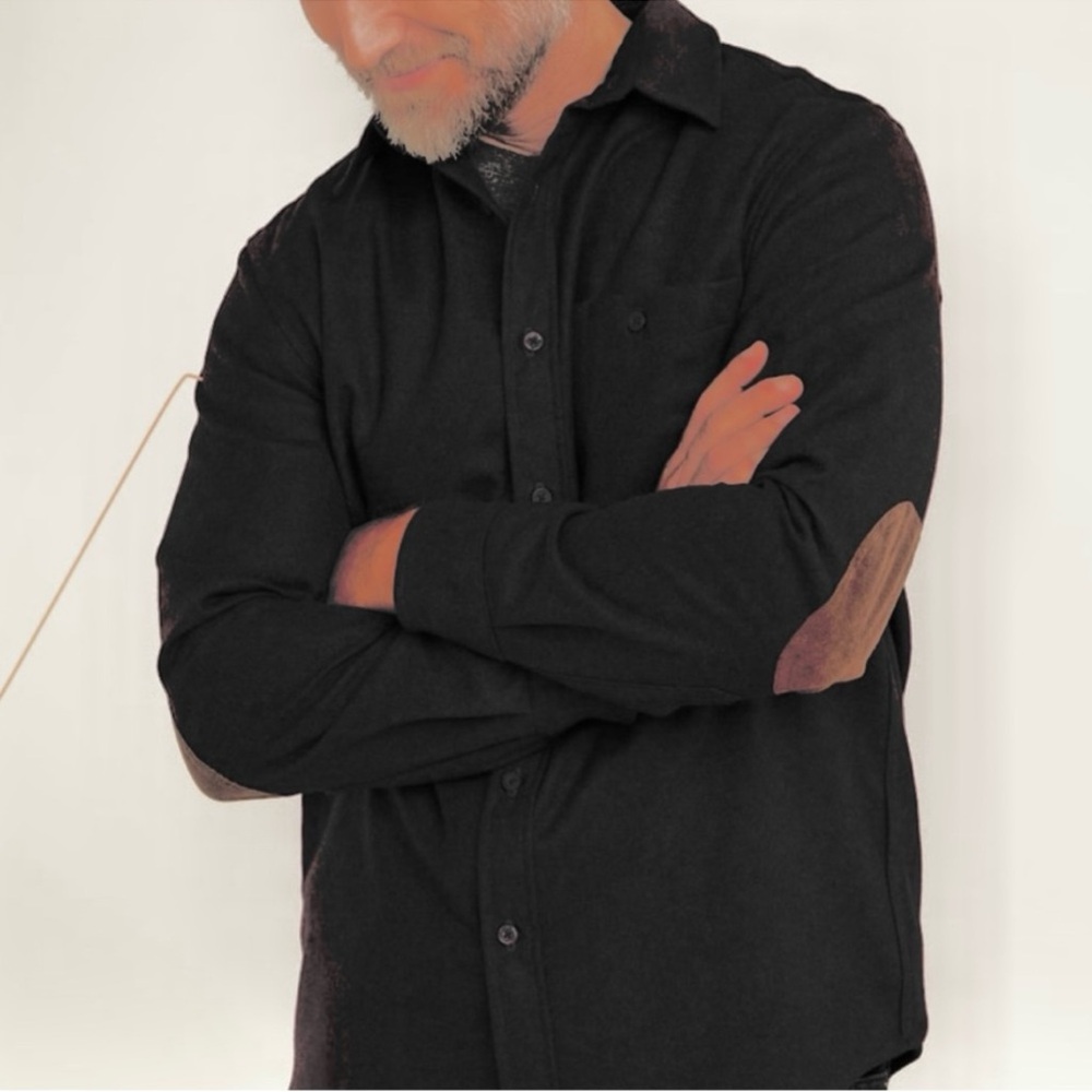 Men's Black Wool Pendleton Trail Shirt with Brown Elbow Patches